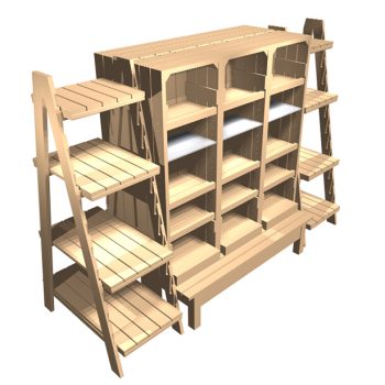 Gift Shop fixture with mid height chunky crates and ladders